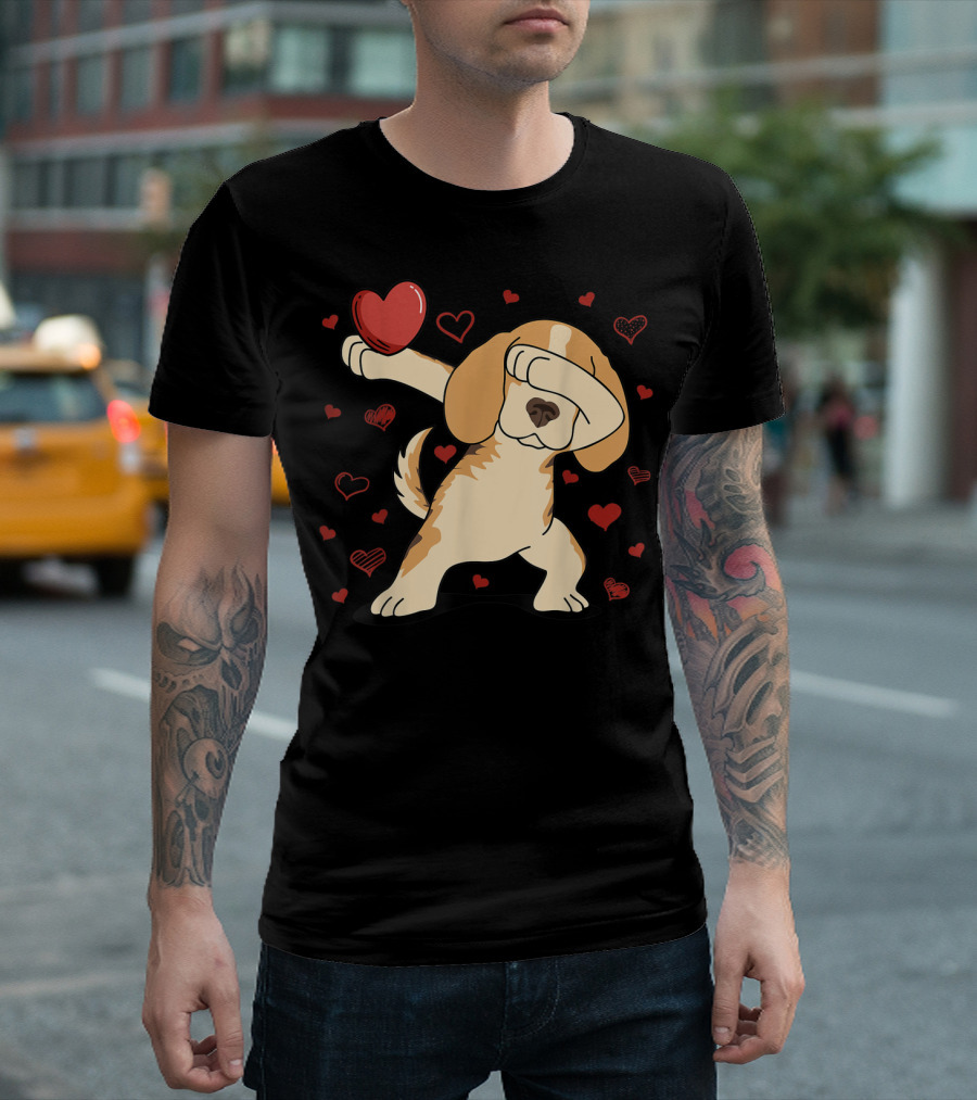 Valentine's Day Dabbing Dog with Heart and Cute Hearts T-Shirt