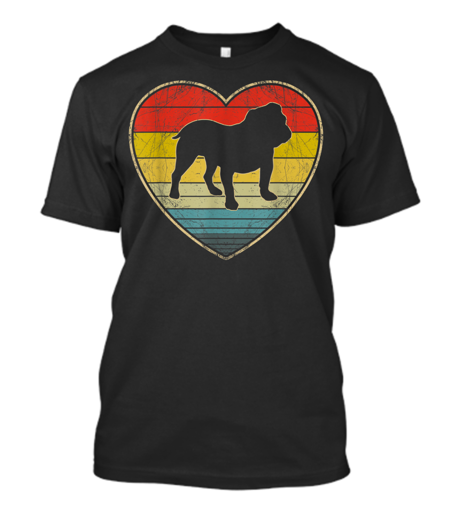 English Bulldog Retro Heart Stripes T-Shirt