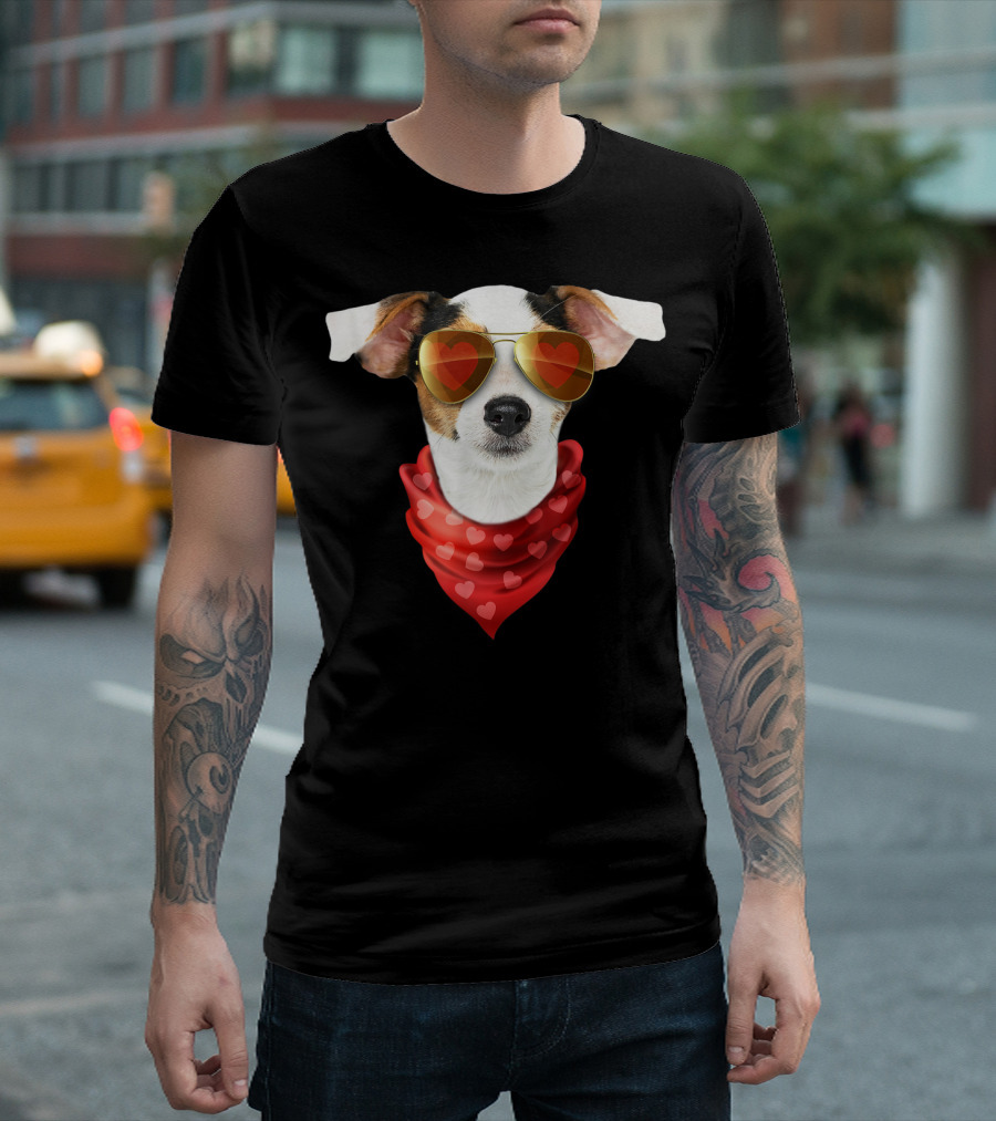 Jack Russell Terrier Valentines Day Heart Sunglasses and Scarf T-Shirt