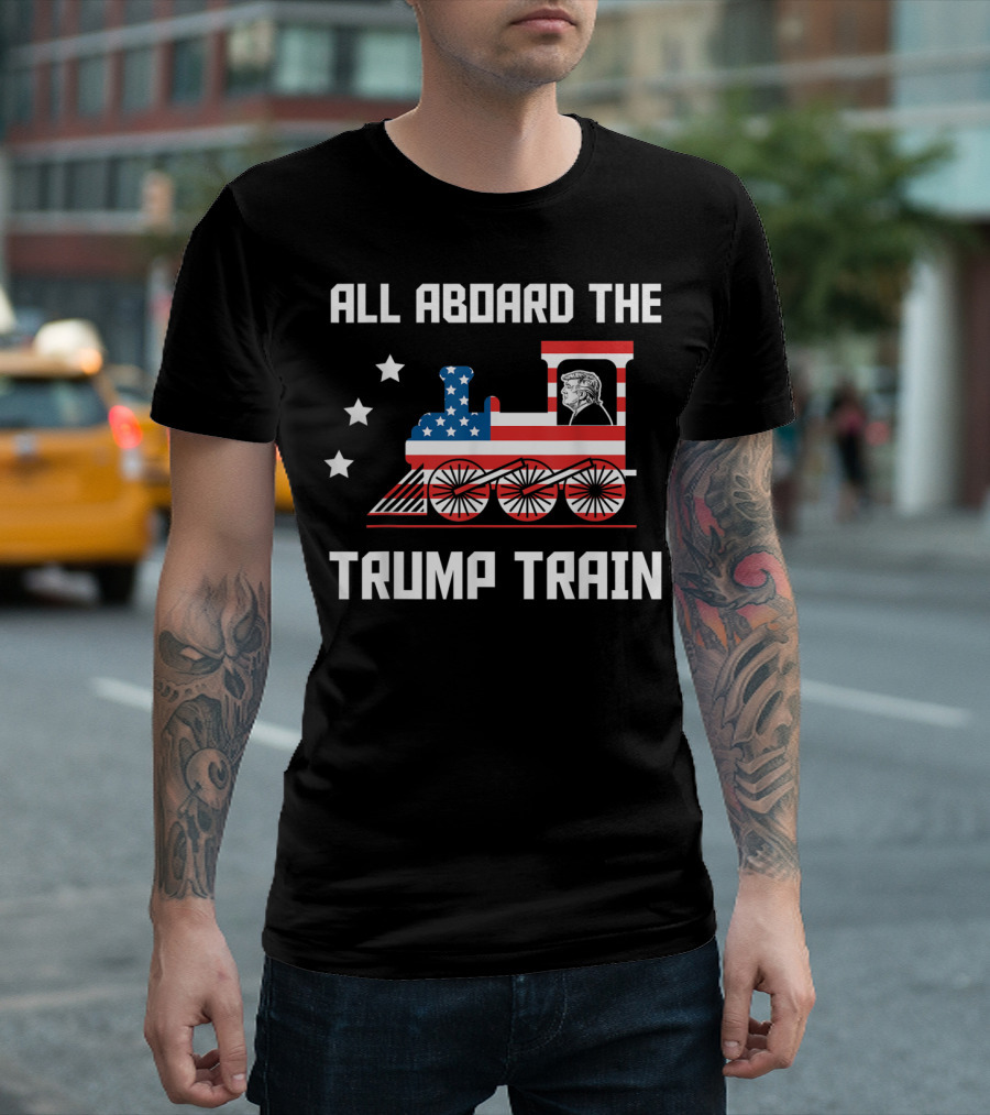 All Aboard The Trump Train America Patriot Stars And Stripes Locomotive T-Shirt
