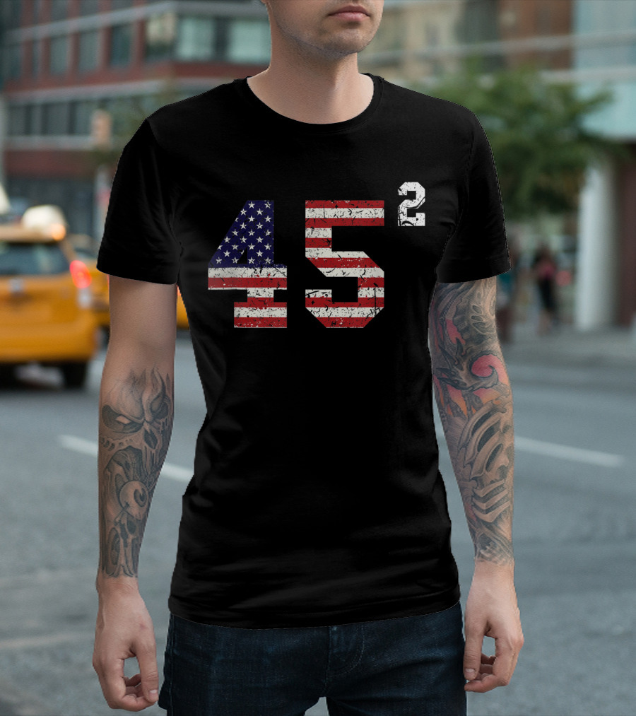 Trump 45 Squared USA Flag Pro Trump 2 Terms T-Shirt
