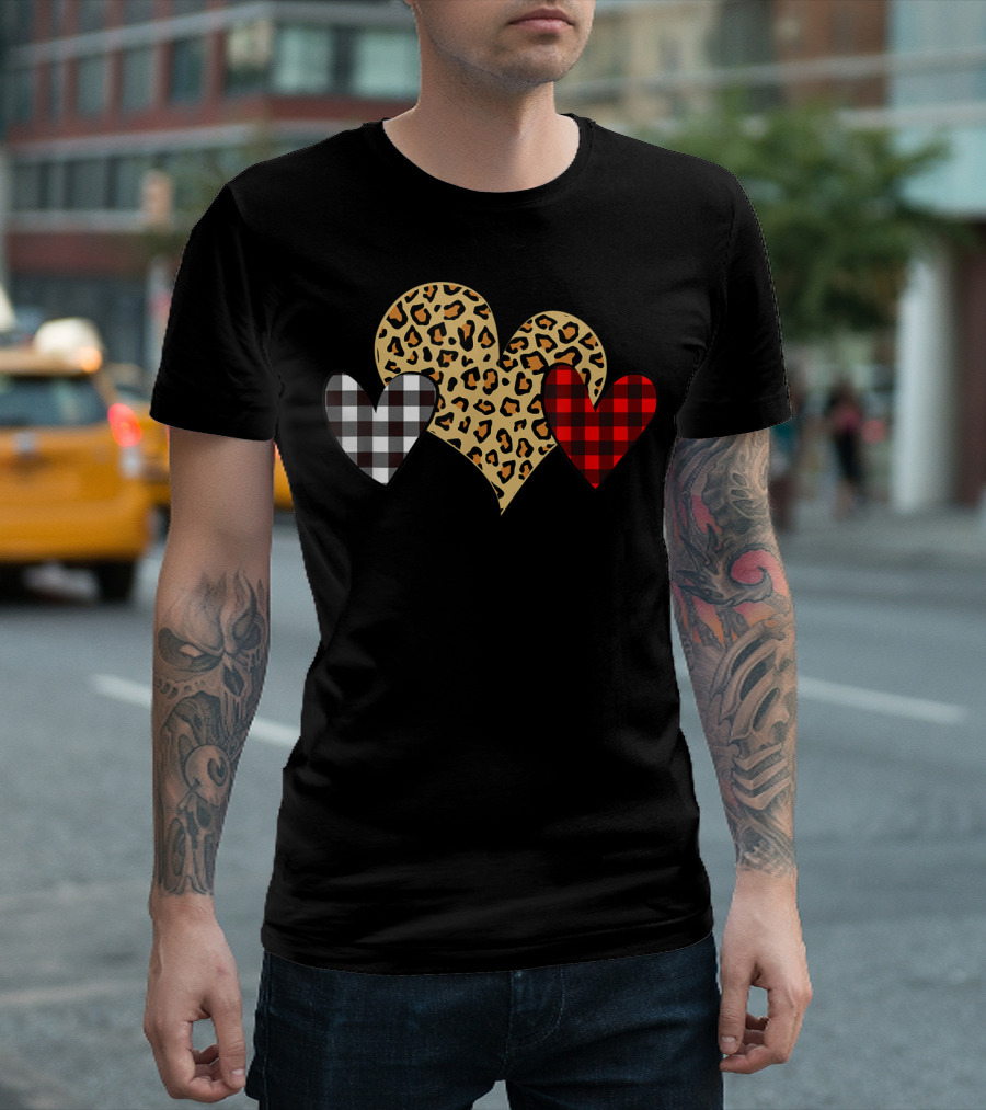 Buffalo Plaid Valentine Hearts Leopard T-Shirt