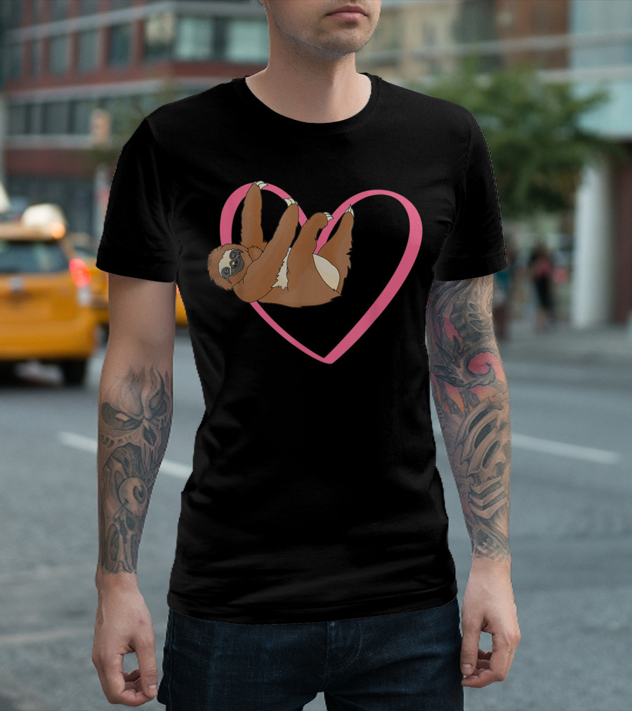 Sloth Hanging in Heart Valentine's Day Sloth Valentine T-Shirt