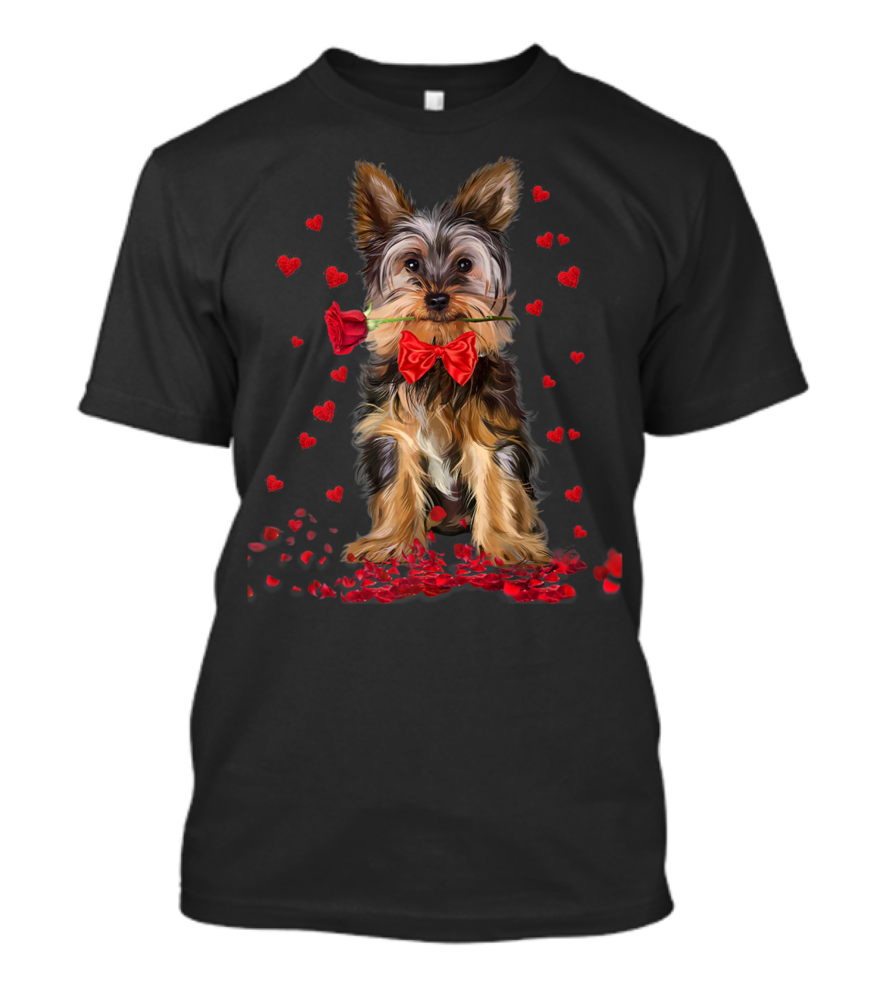 Yorkshire Valentine Dog With Rose And Hearts For Dog Lovers T-Shirt