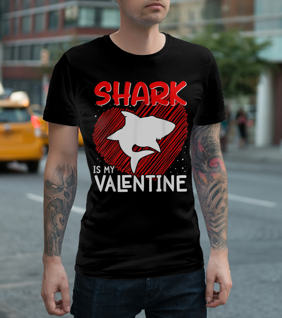 Shark Is My Valentine Heart Animal Lover T-Shirt