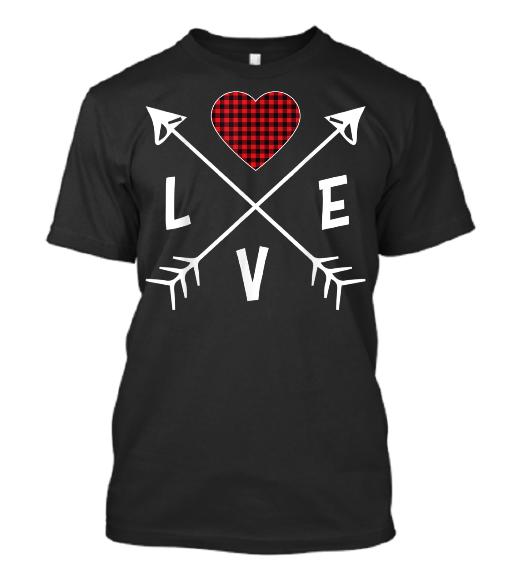 Love Heart Ladies Valentine Arrow Buffalo Plaid T-Shirt