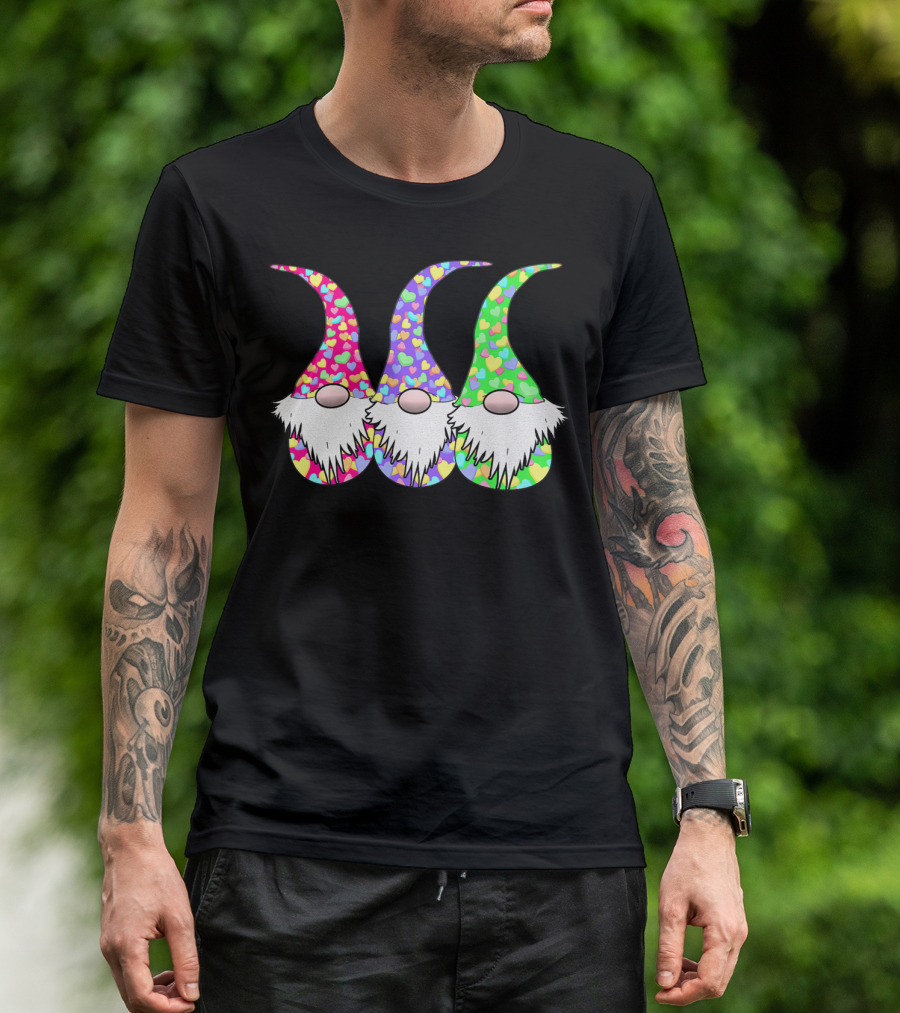 Valentine Gnomes Cute Elves Colorful Hearts Love T-Shirt