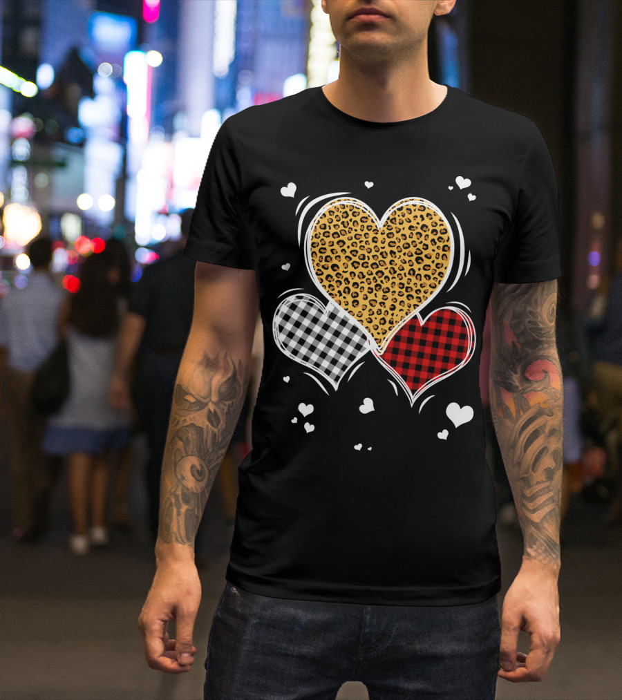 Striped Plaid Leopard Hearts Valentine T-Shirt