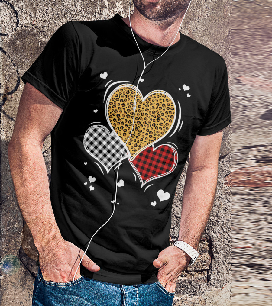 Striped Plaid Leopard Hearts Valentine T-Shirt