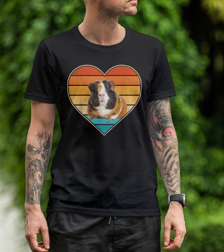 Vintage Guinea Pig Lover Heart Retro Stripes T-Shirt