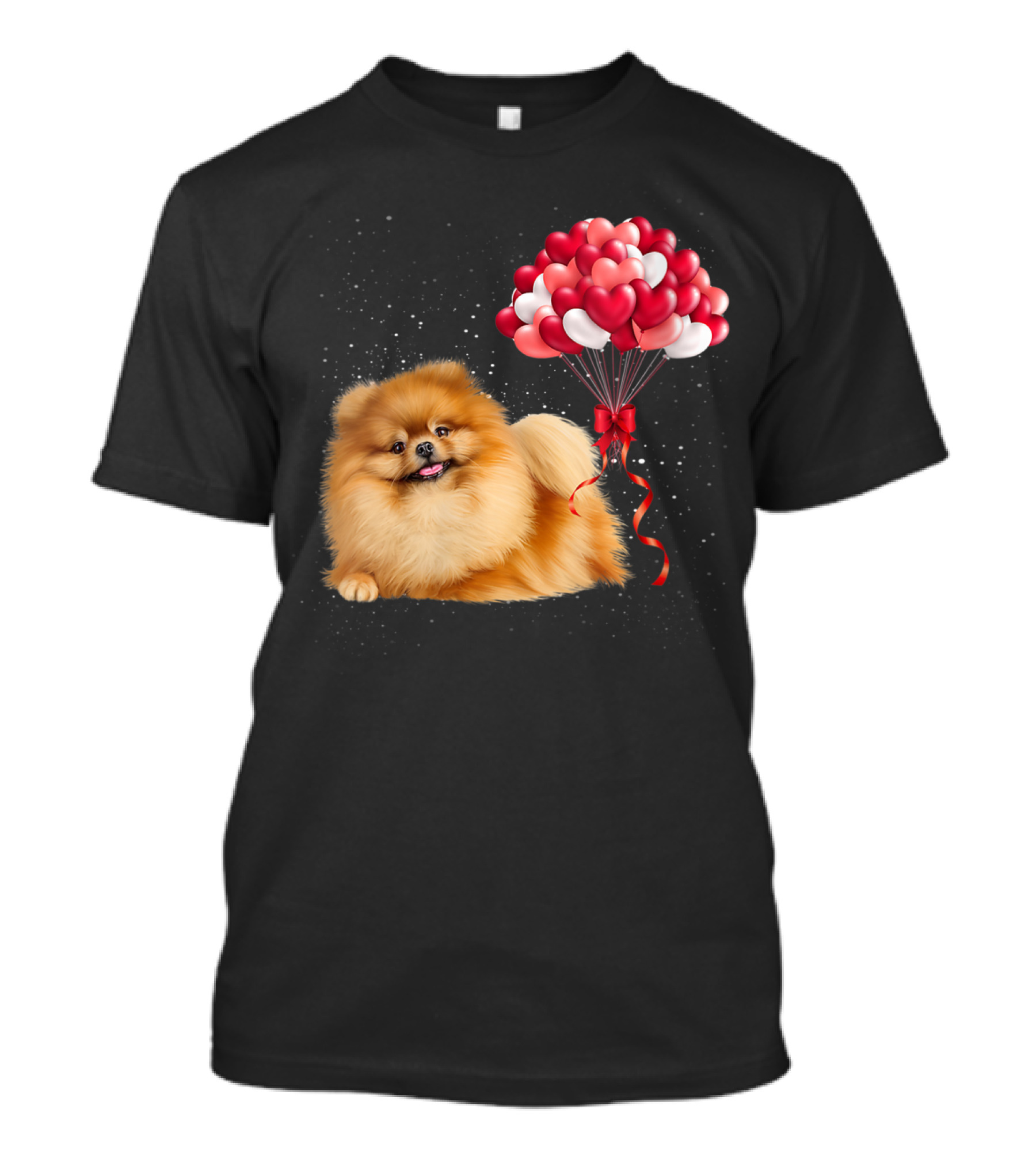 Pomeranian Valentines Day Funny Dog With Heart Balloons T-Shirt