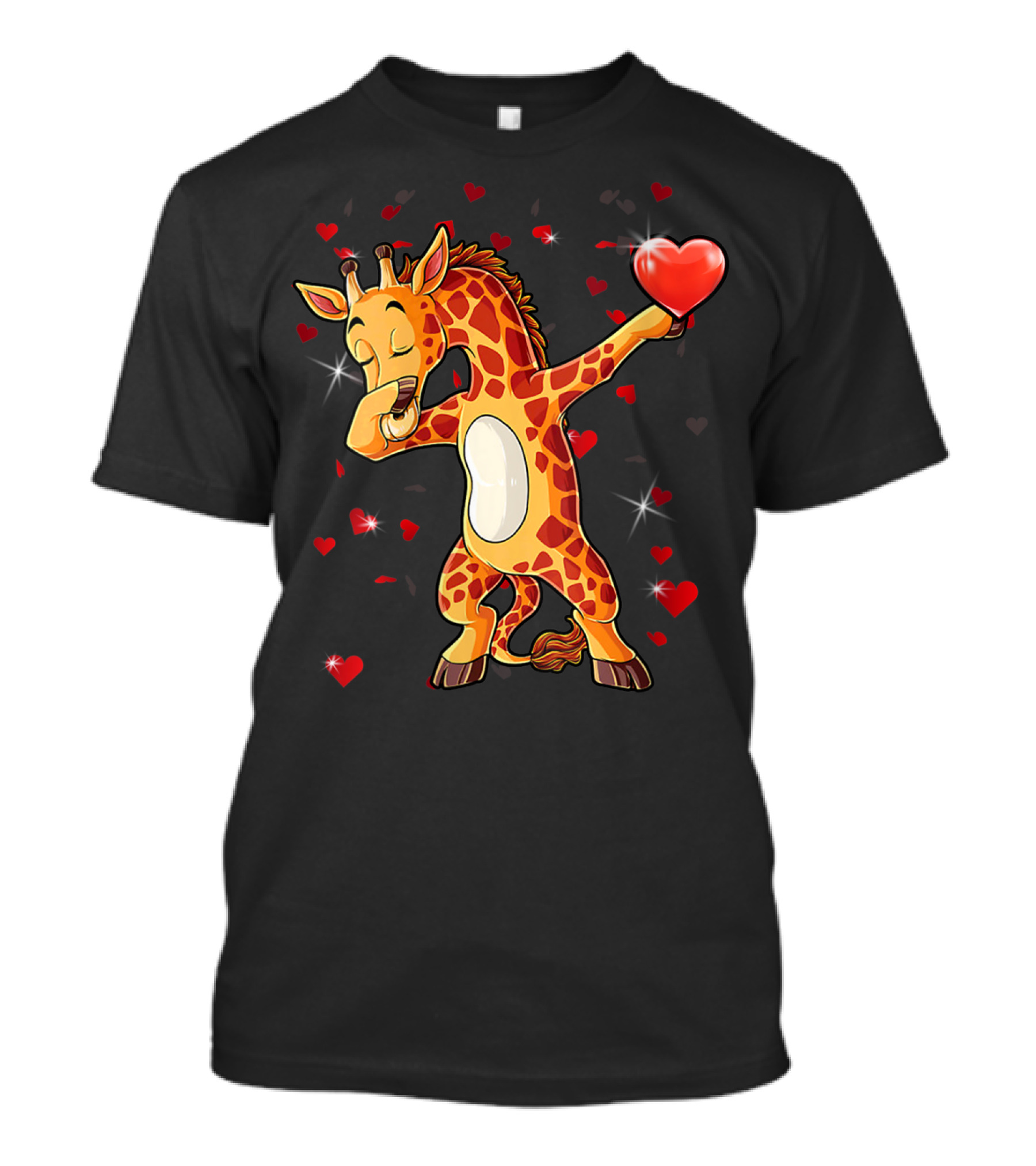 Valentine Girls Cute Dabbing Giraffe Holding Heart T-Shirt