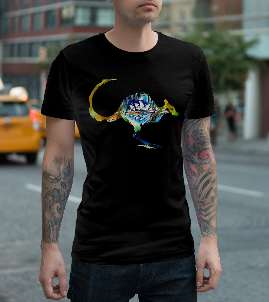 Sydney Opera House Kangaroo Skyline Australia Travel Watercolor T-Shirt