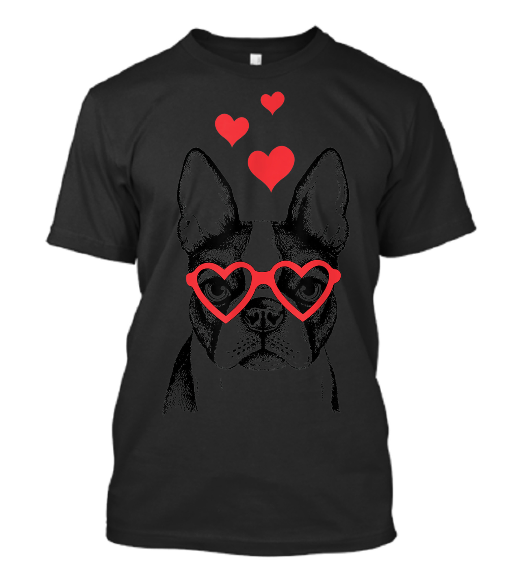 American Boston Terrier With Heart Glasses And Red Hearts T-Shirt