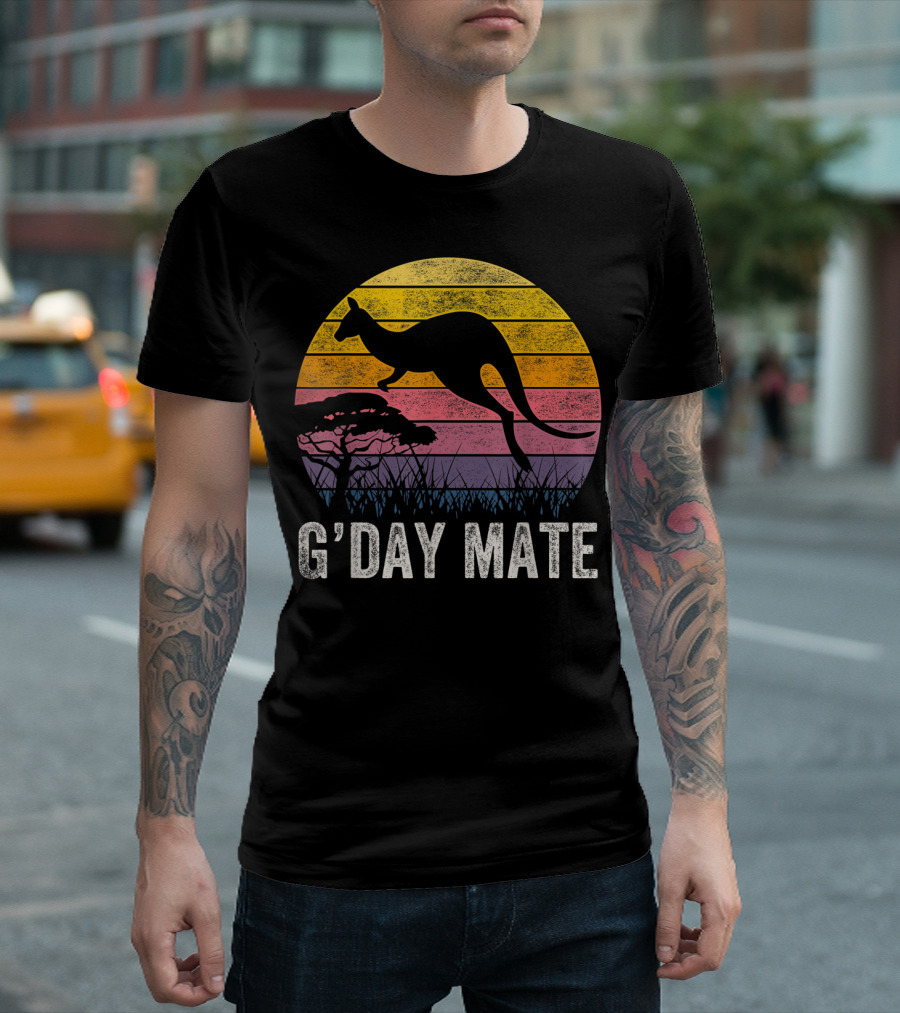 G'Day Mate Kangaroo Australia Vintage Sunset T-Shirt