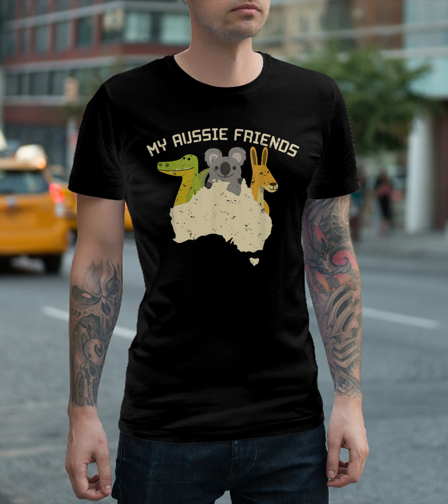 Australia Kids My Aussie Friends Animals Map Crocodile Koala Kangaroo T-Shirt