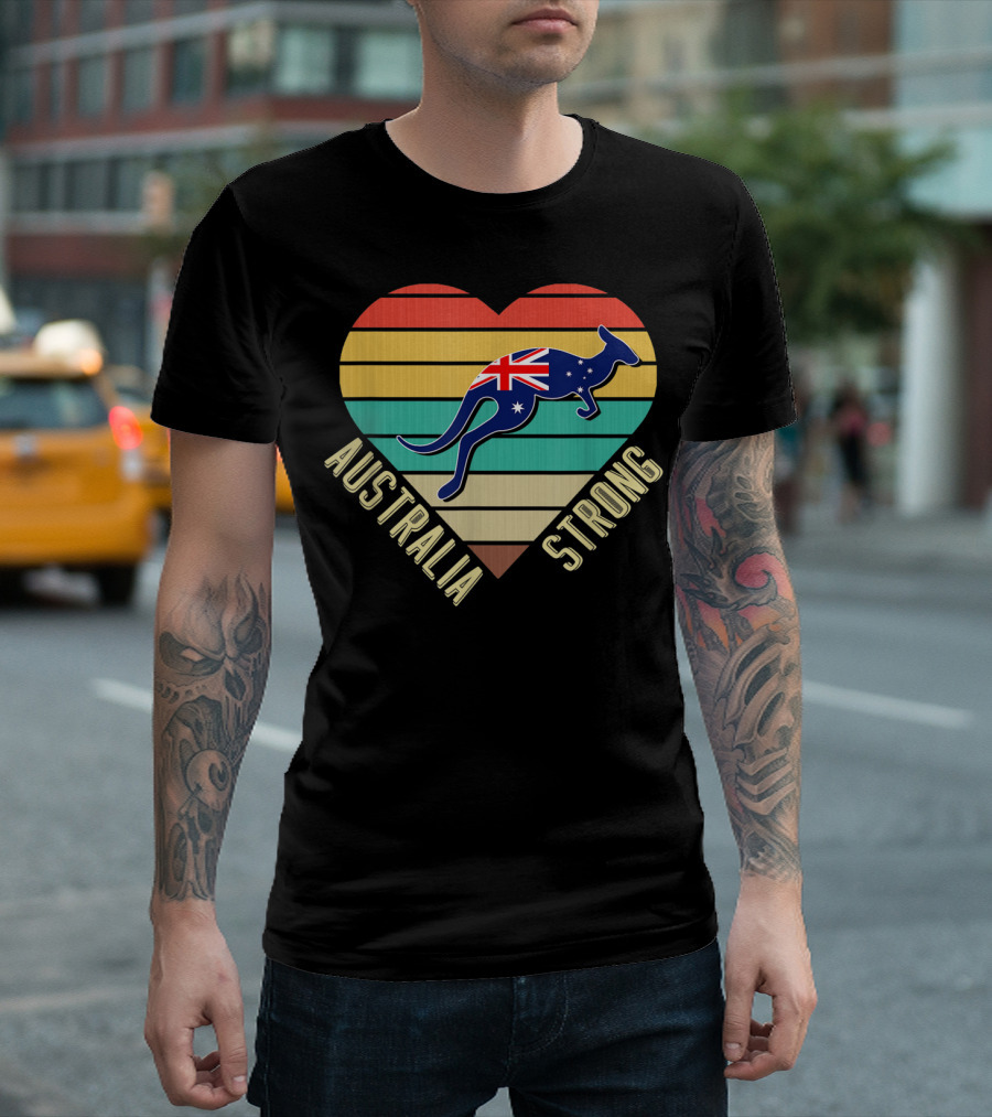 Australia Strong Kangaroo Heart Flag Retro T-Shirt