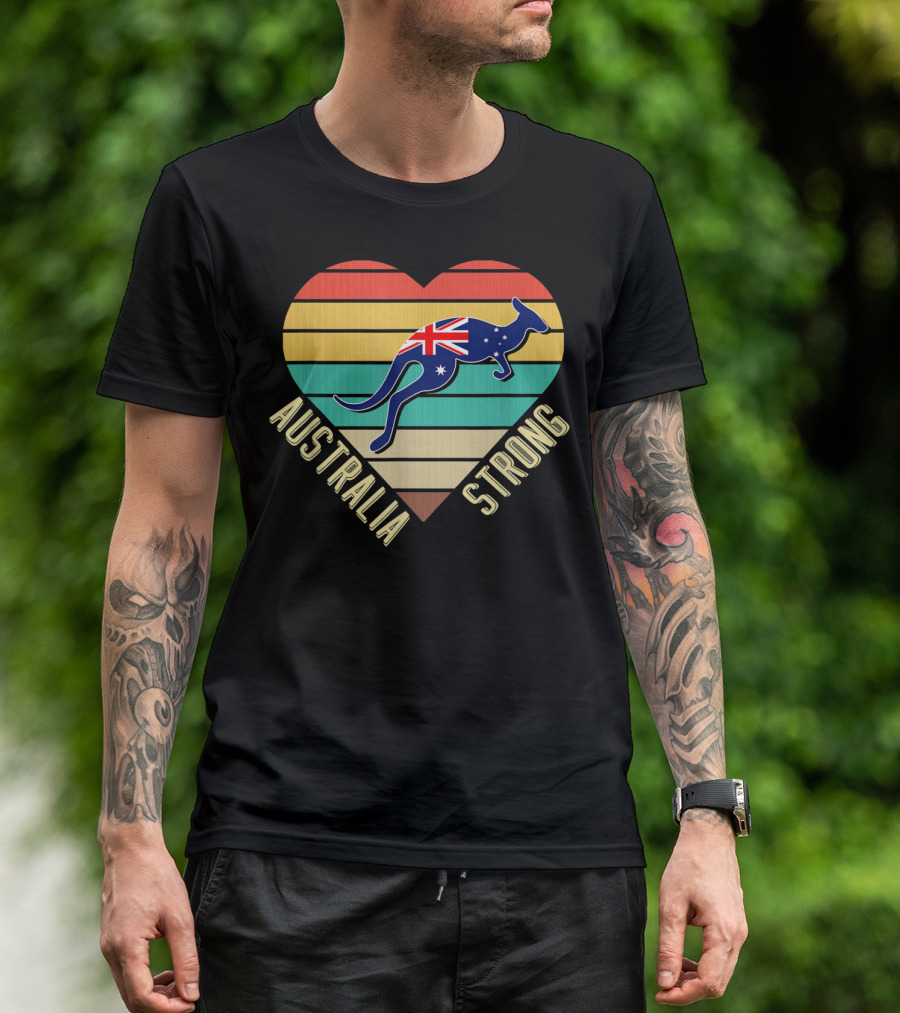 Australia Strong Kangaroo Heart Flag Retro T-Shirt