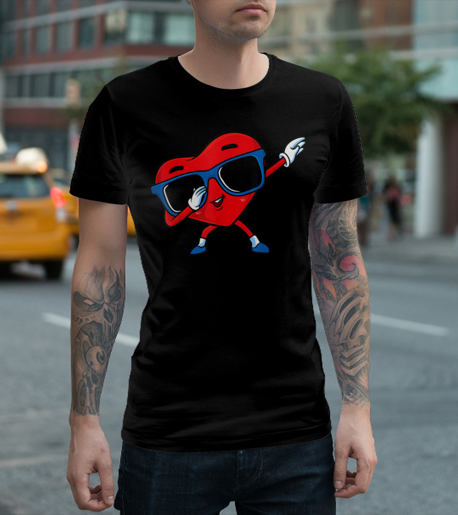 Dabbing Heart Valentine Dab Love Boy with Sunglasses T-Shirt