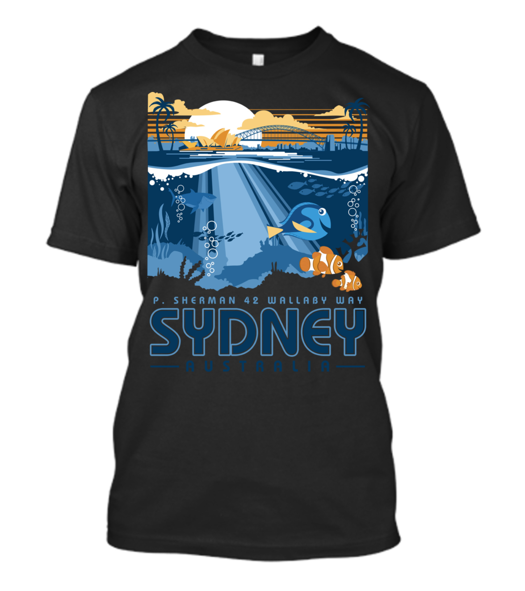 P. Sherman 42 Wallaby Way Sydney Australia Disney Pixar Finding Nemo Ocean Scene T-Shirt
