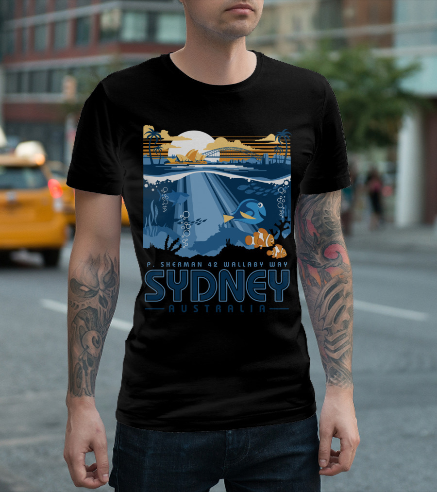 P. Sherman 42 Wallaby Way Sydney Australia Disney Pixar Finding Nemo Ocean Scene T-Shirt