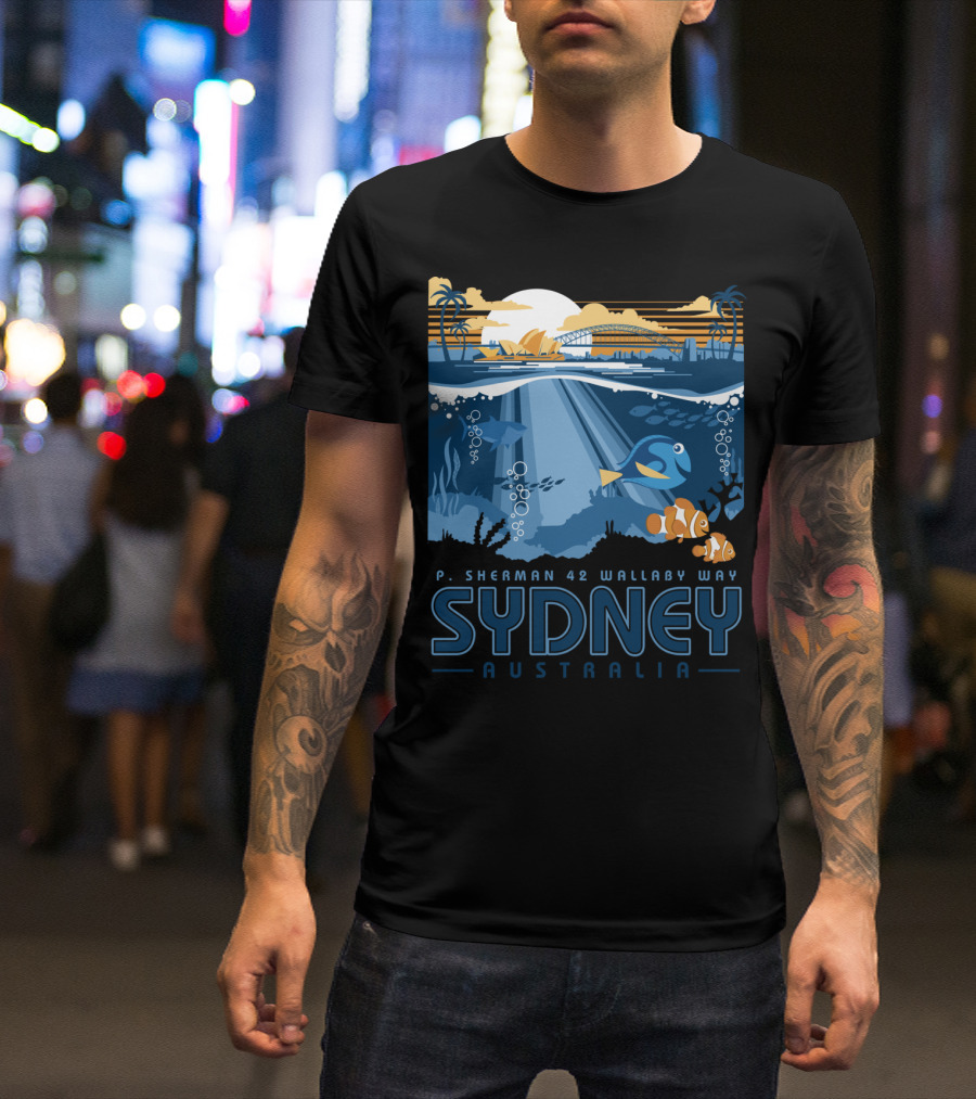 P. Sherman 42 Wallaby Way Sydney Australia Disney Pixar Finding Nemo Ocean Scene T-Shirt