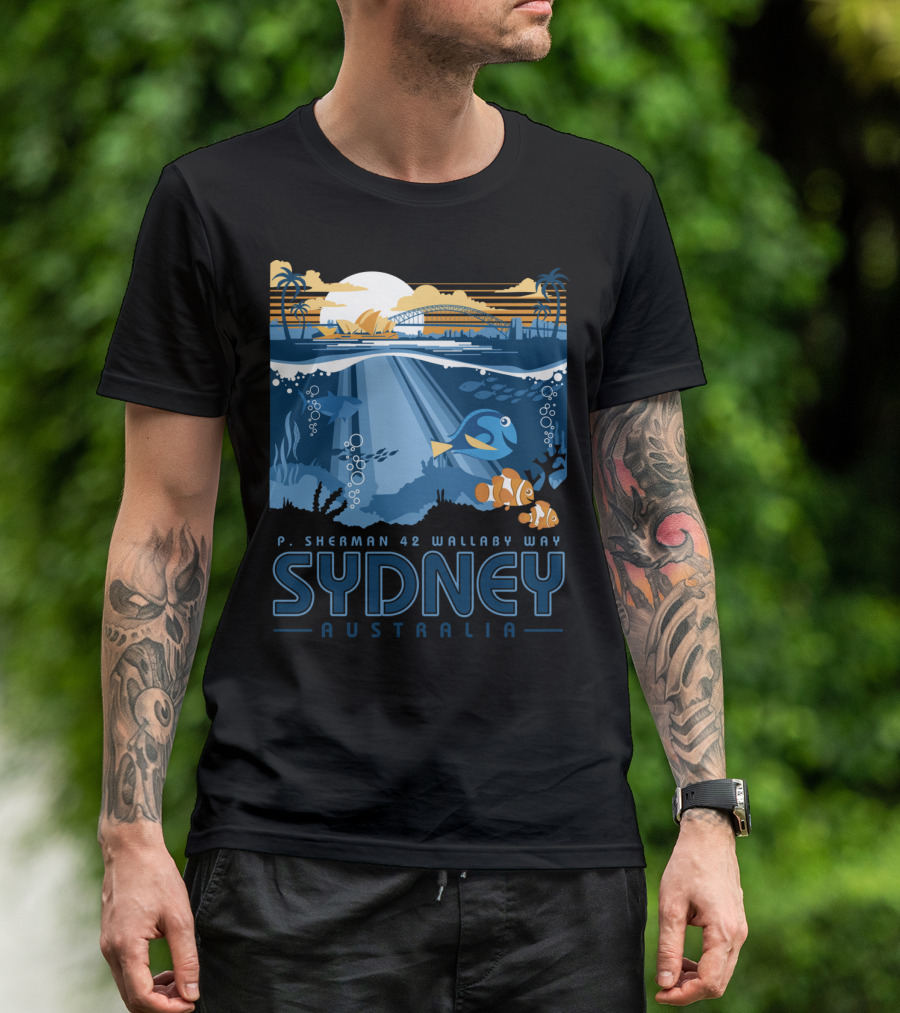 P. Sherman 42 Wallaby Way Sydney Australia Disney Pixar Finding Nemo Ocean Scene T-Shirt