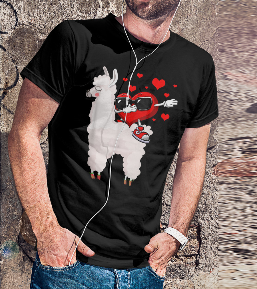Heart Dabbing On Llama With Hearts Valentine Fun T-Shirt