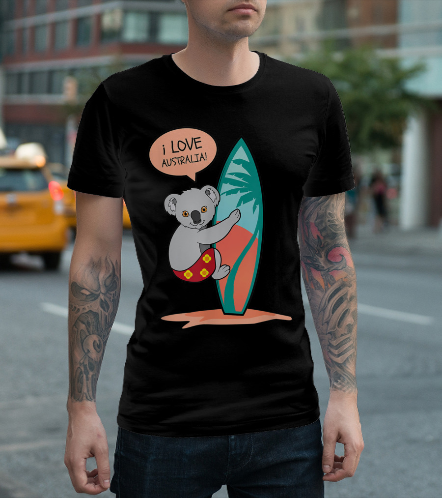 I Love Australia Koala Surfing With Aus Down Under Charm T-Shirt
