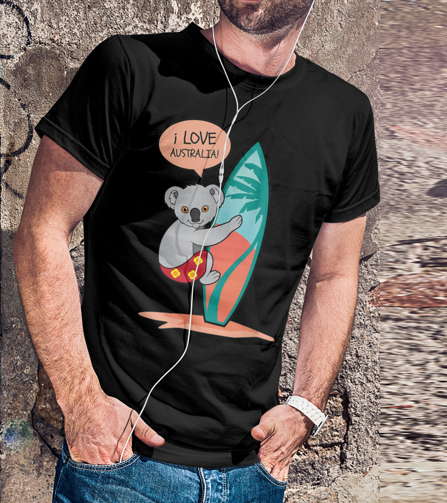 I Love Australia Koala Surfing With Aus Down Under Charm T-Shirt