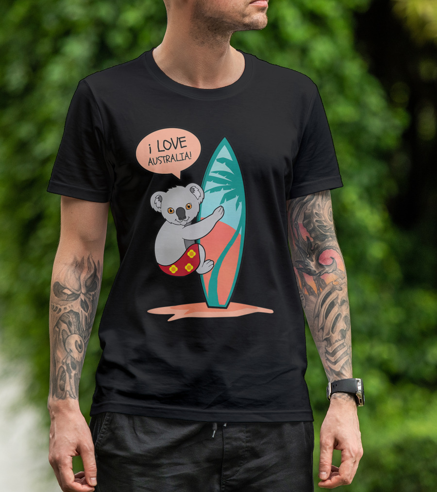 I Love Australia Koala Surfing With Aus Down Under Charm T-Shirt