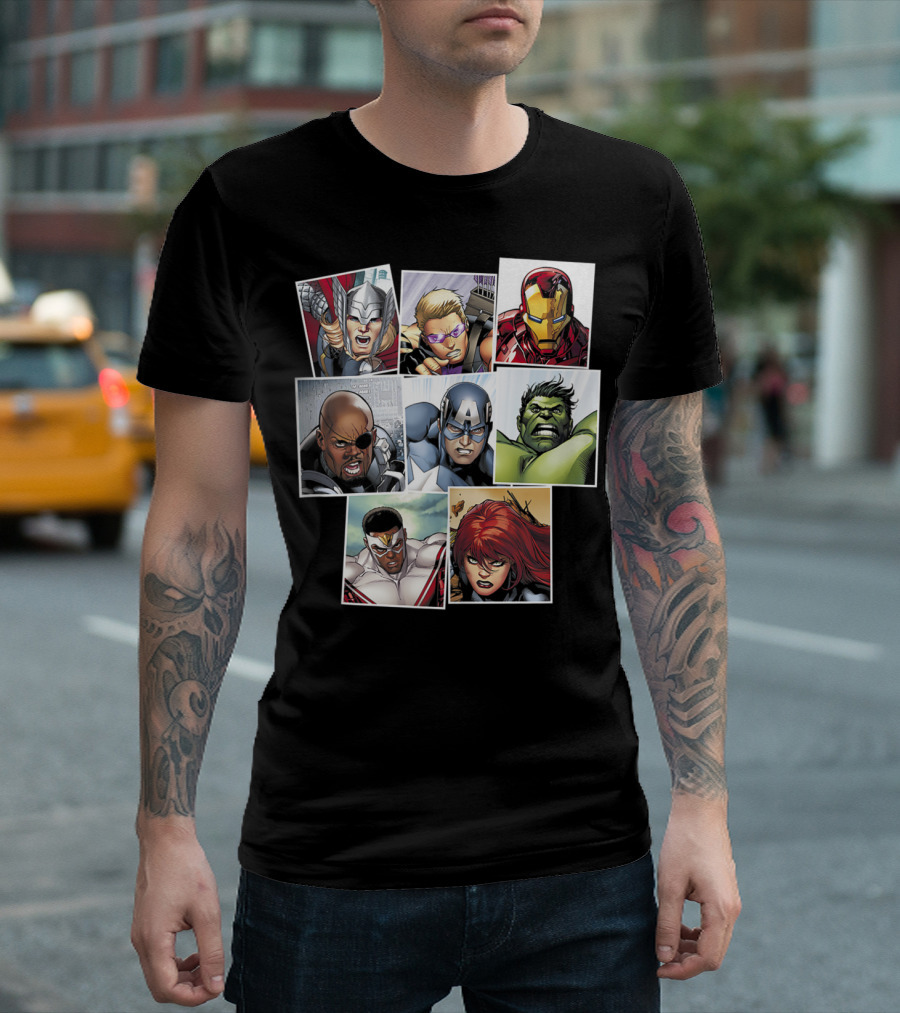 Avengers Superhero Action Pose Character Grid Marvel T-Shirt