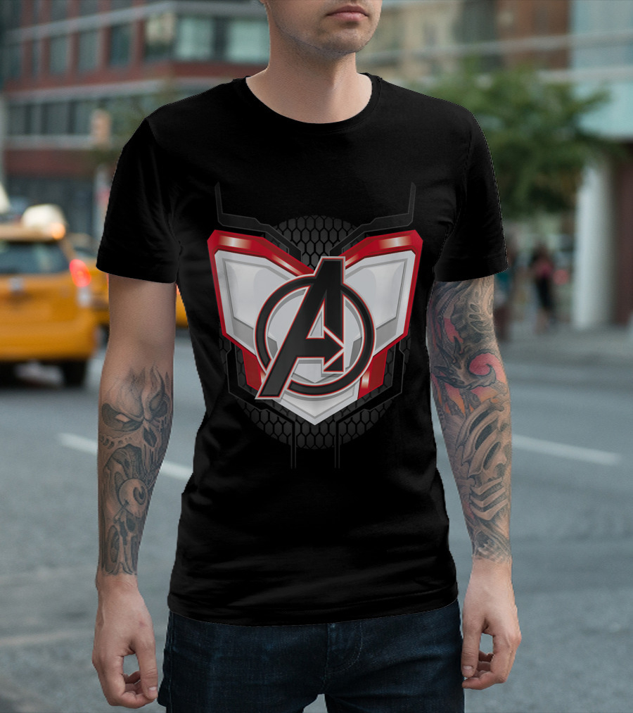 Avengers Endgame Quantum Suit Armor Logo with Marvel A T-Shirt