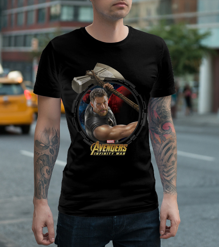Marvel Avengers Infinity War Thor Stormbreaker Weapon Background T-Shirt