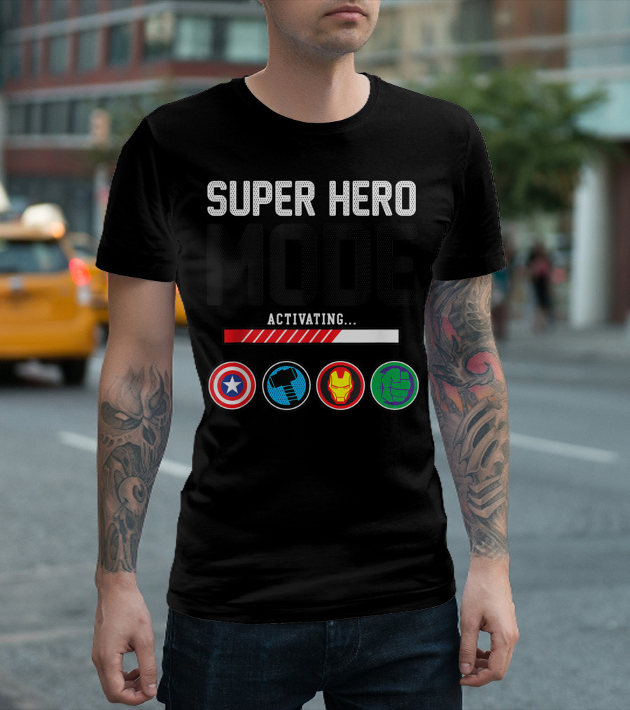 Super Hero Mode Activating Marvel Avengers Icons Captain America Thor Iron Man Hulk T-Shirt