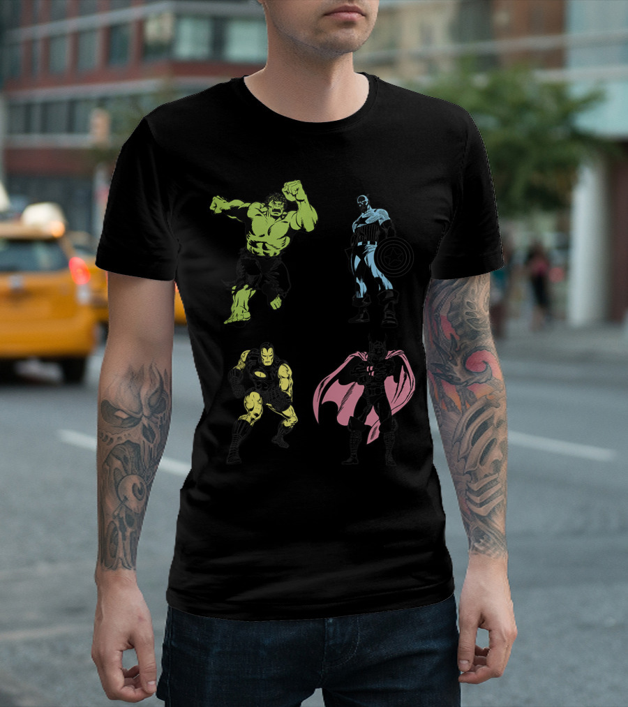 Marvel Avengers Hulk Captain America Iron Man Thor Vintage Pose Color T-Shirt