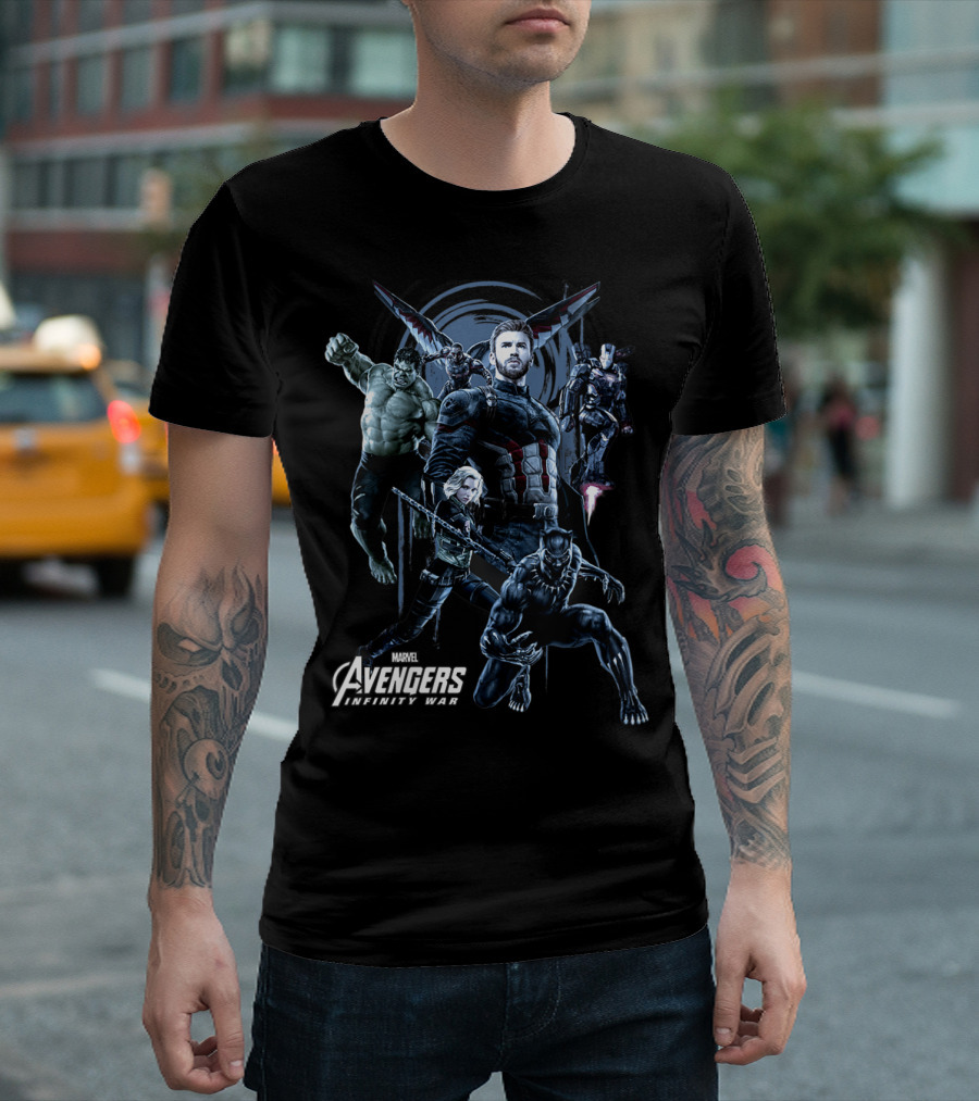 Marvel Avengers Infinity War Blue Hue Iconic Heroes Ensemble T-Shirt