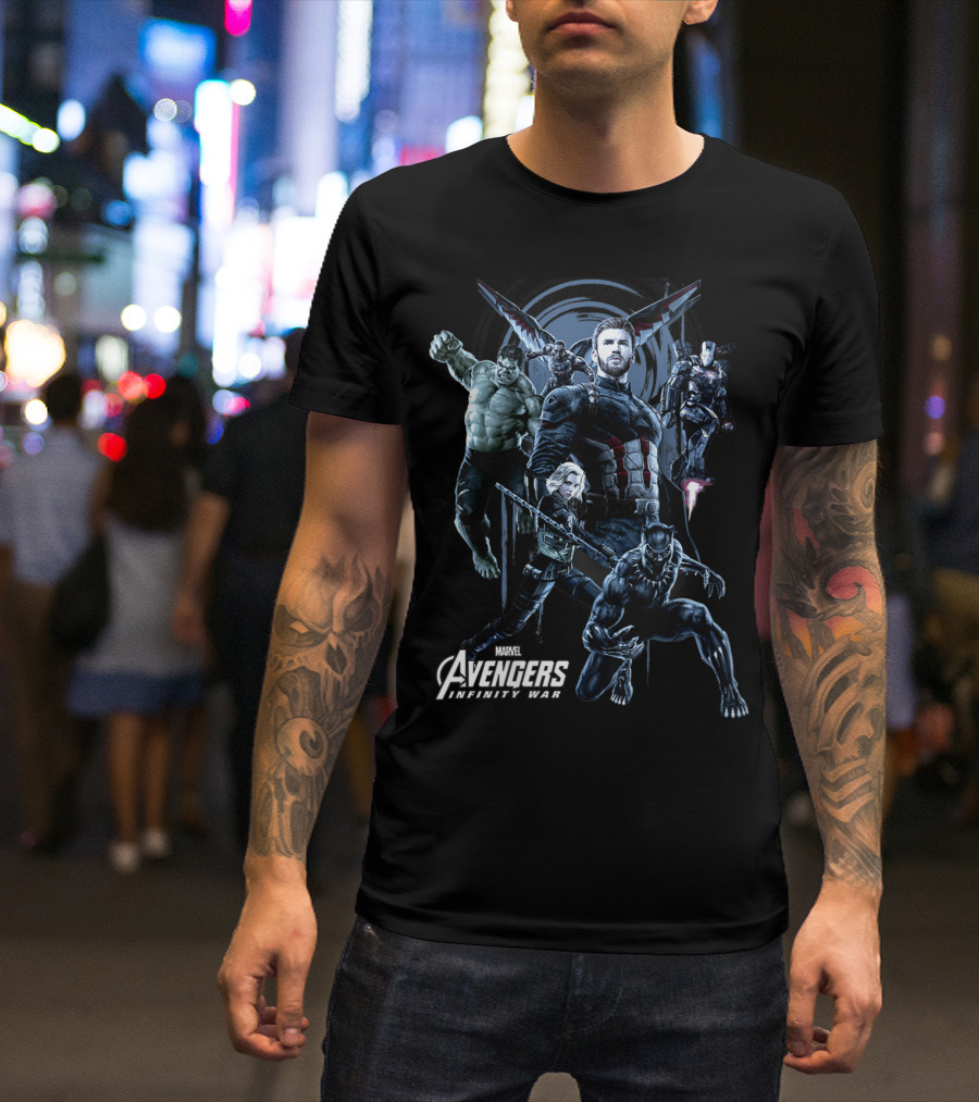 Marvel Avengers Infinity War Blue Hue Iconic Heroes Ensemble T-Shirt