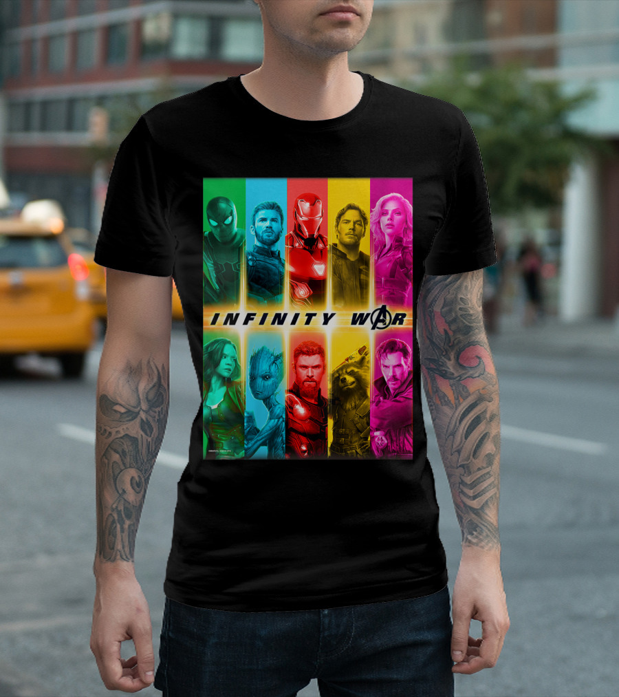 Marvel Infinity War Avengers Characters Colorful Stripes T-Shirt