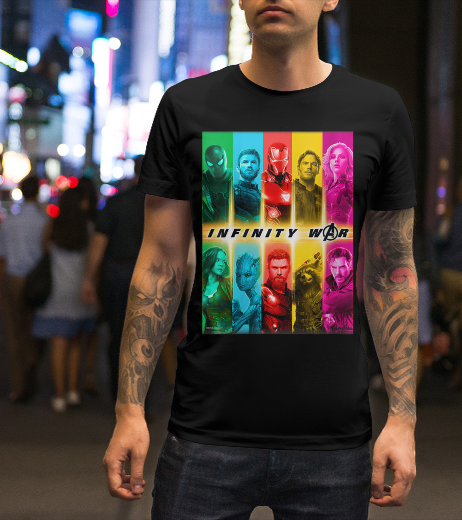 Marvel Infinity War Avengers Characters Colorful Stripes T-Shirt