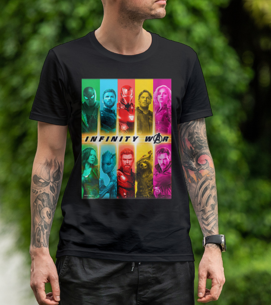 Marvel Infinity War Avengers Characters Colorful Stripes T-Shirt