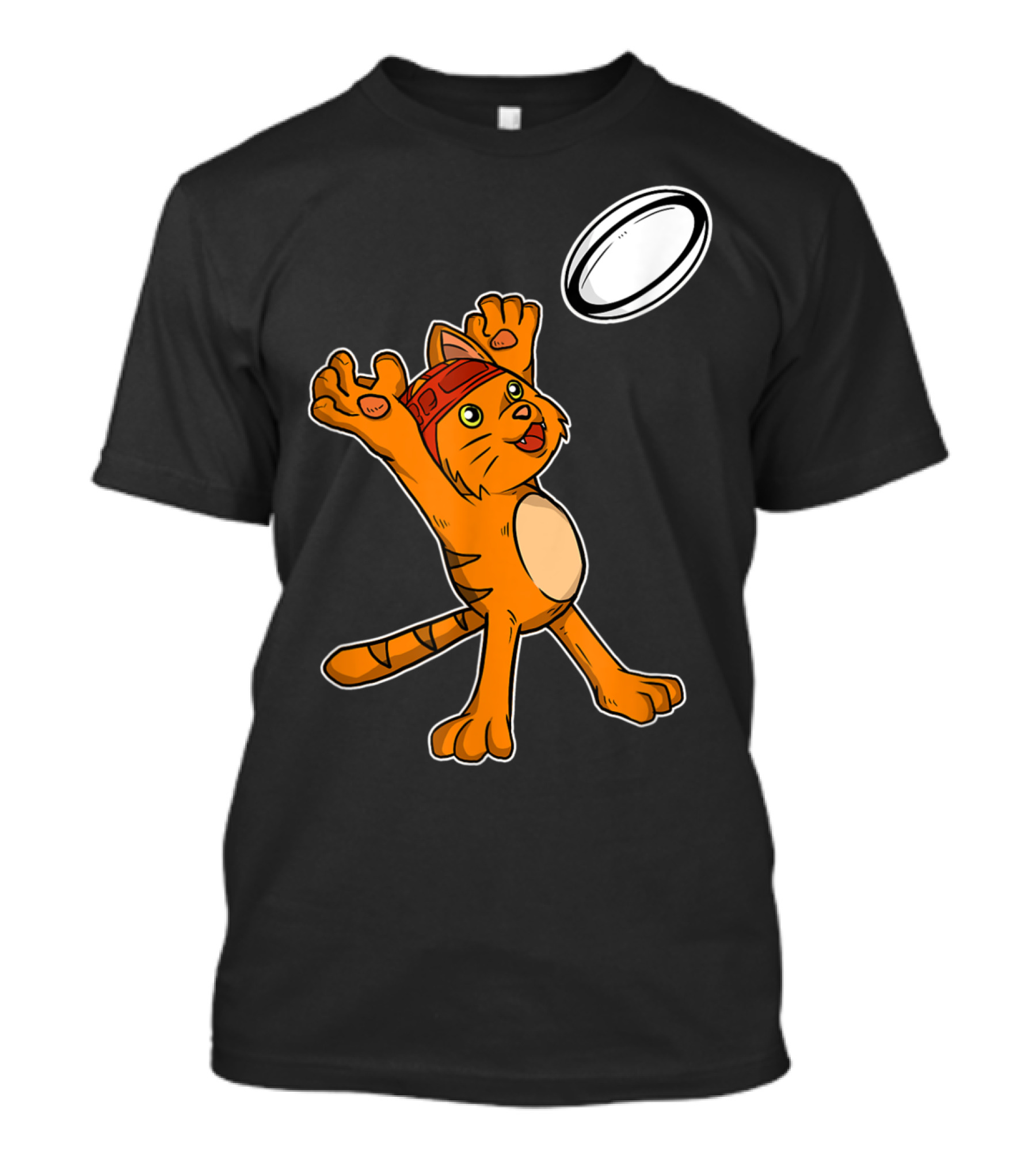 Funny Cat Playing Rugby Catching Ball T-Shirt