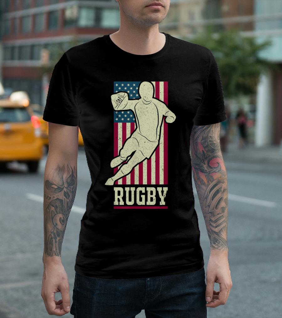 American Flag Rugby Player Vintage USA Rugby T-Shirt