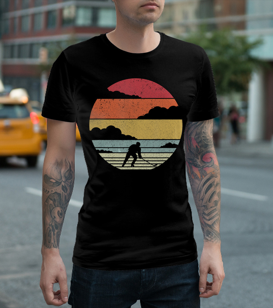 Ice Hockey Player Retro Sunset T-Shirt