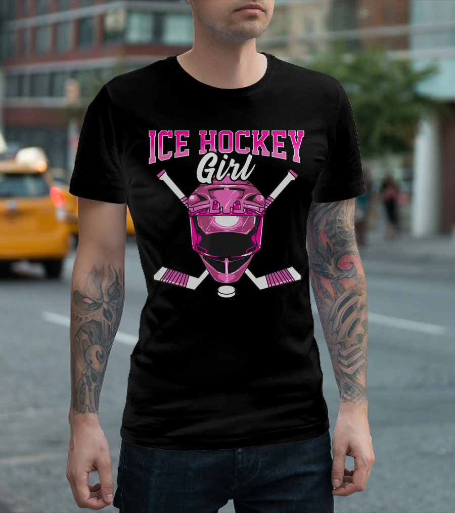 Ice Hockey Girl Goalie Mask and Sticks T-Shirt