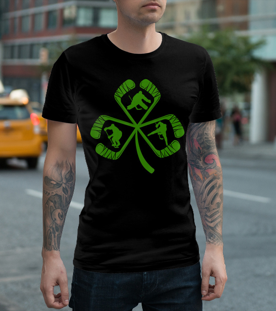 Ice Hockey Stick Shamrock Hockey Lover Player T-Shirt