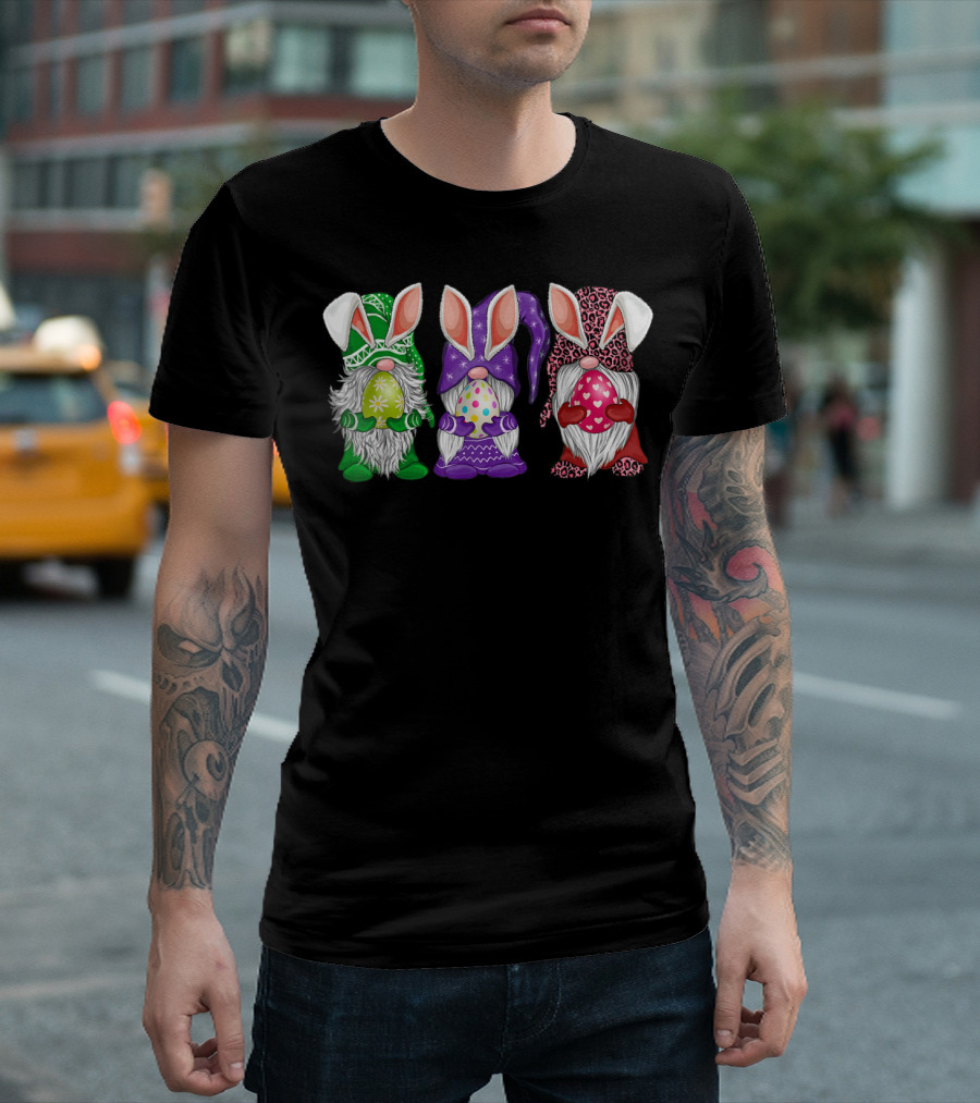 Easter Gnomes Egg Hunting Bunny Ears and Colorful Eggs T-Shirt