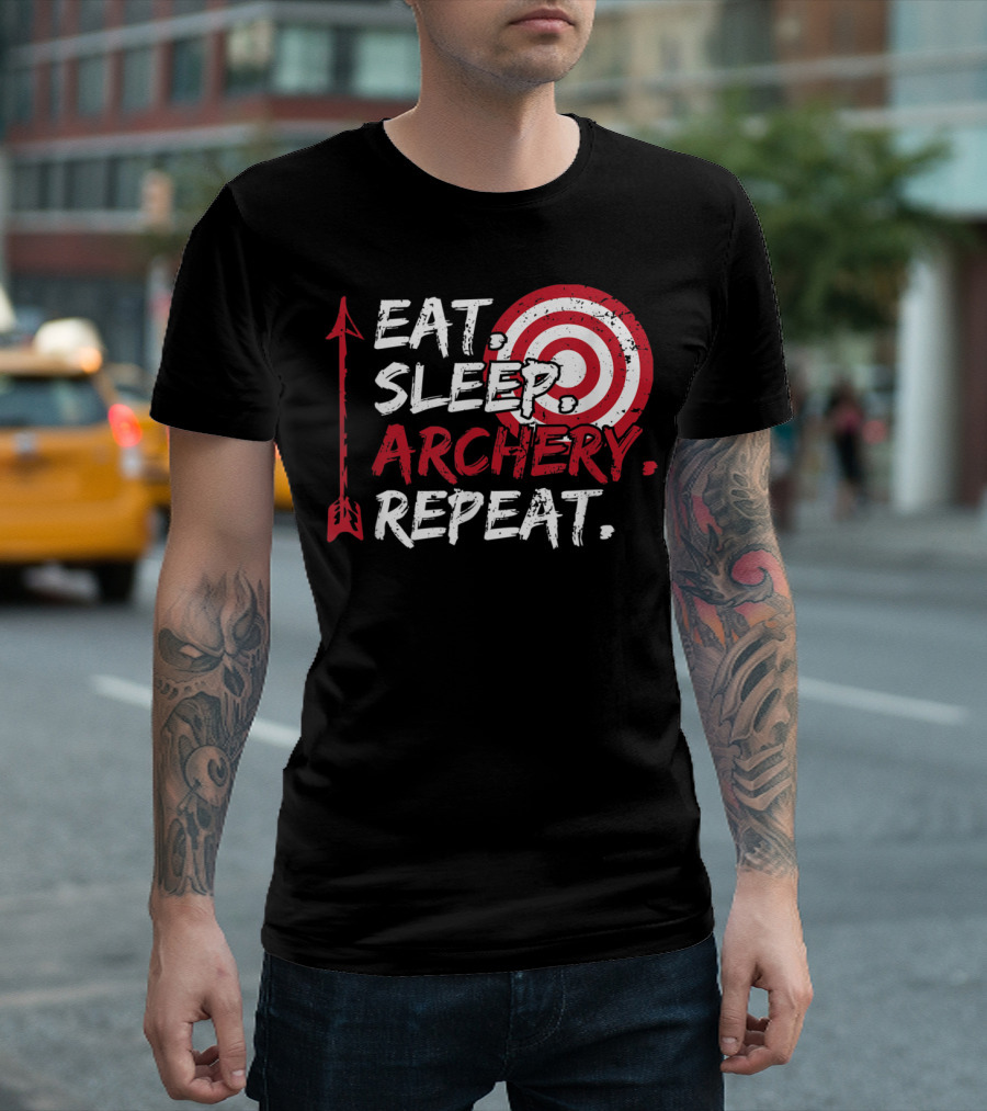 Eat Sleep Archery Repeat Target Bow Hunting Arrow T-Shirt