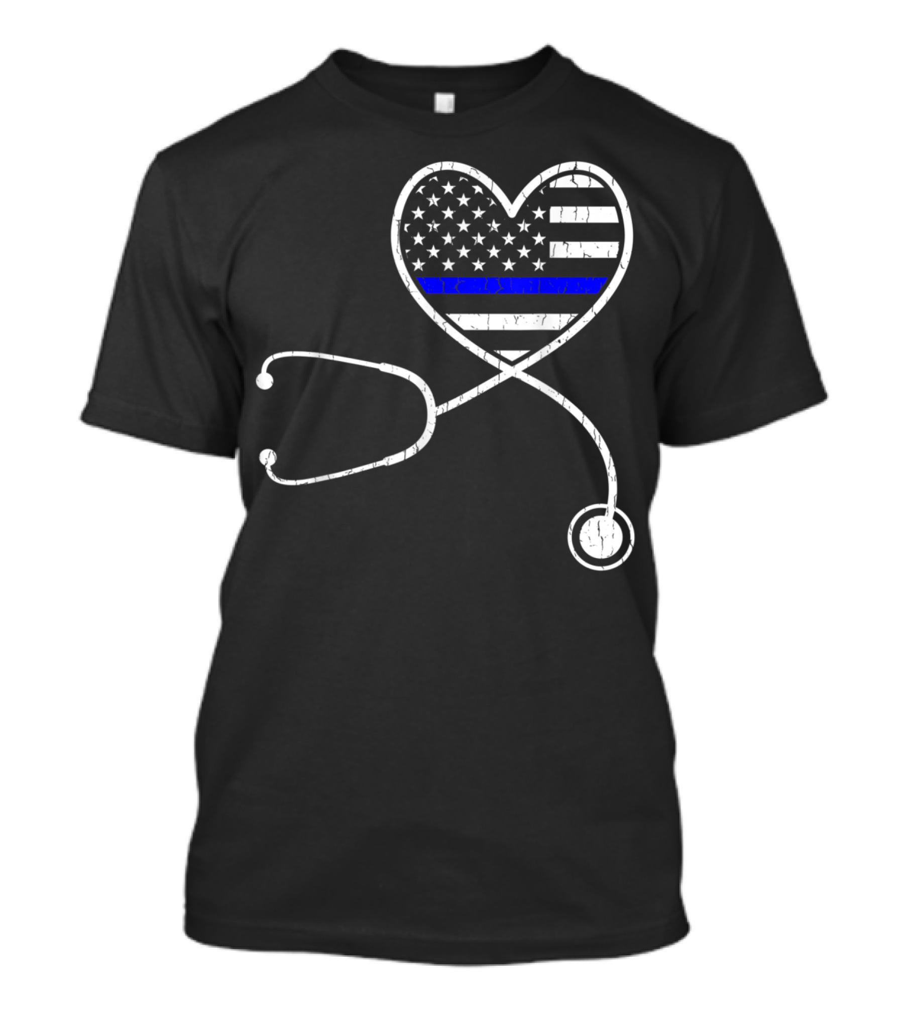 Thin Blue Line Flag Heart With Stethoscope Police Wife Nurse Life T-Shirt