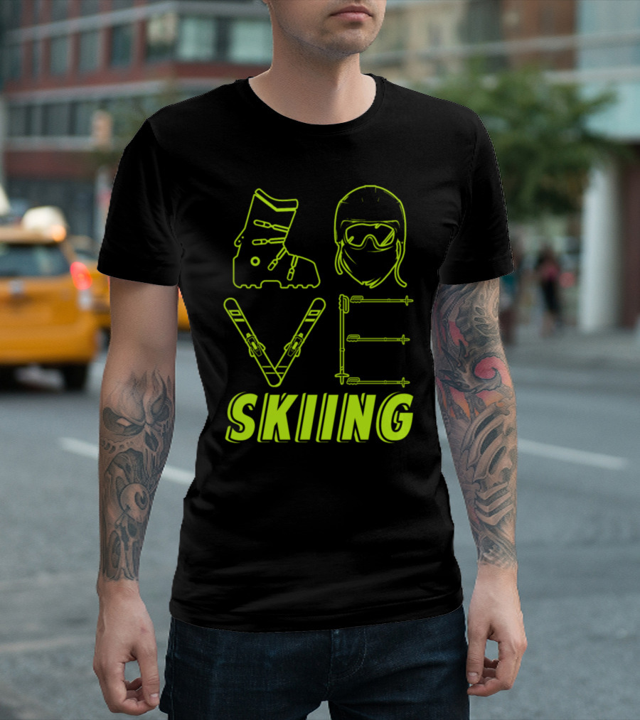 Love Skiing Boot Helmet Skis Poles T-Shirt